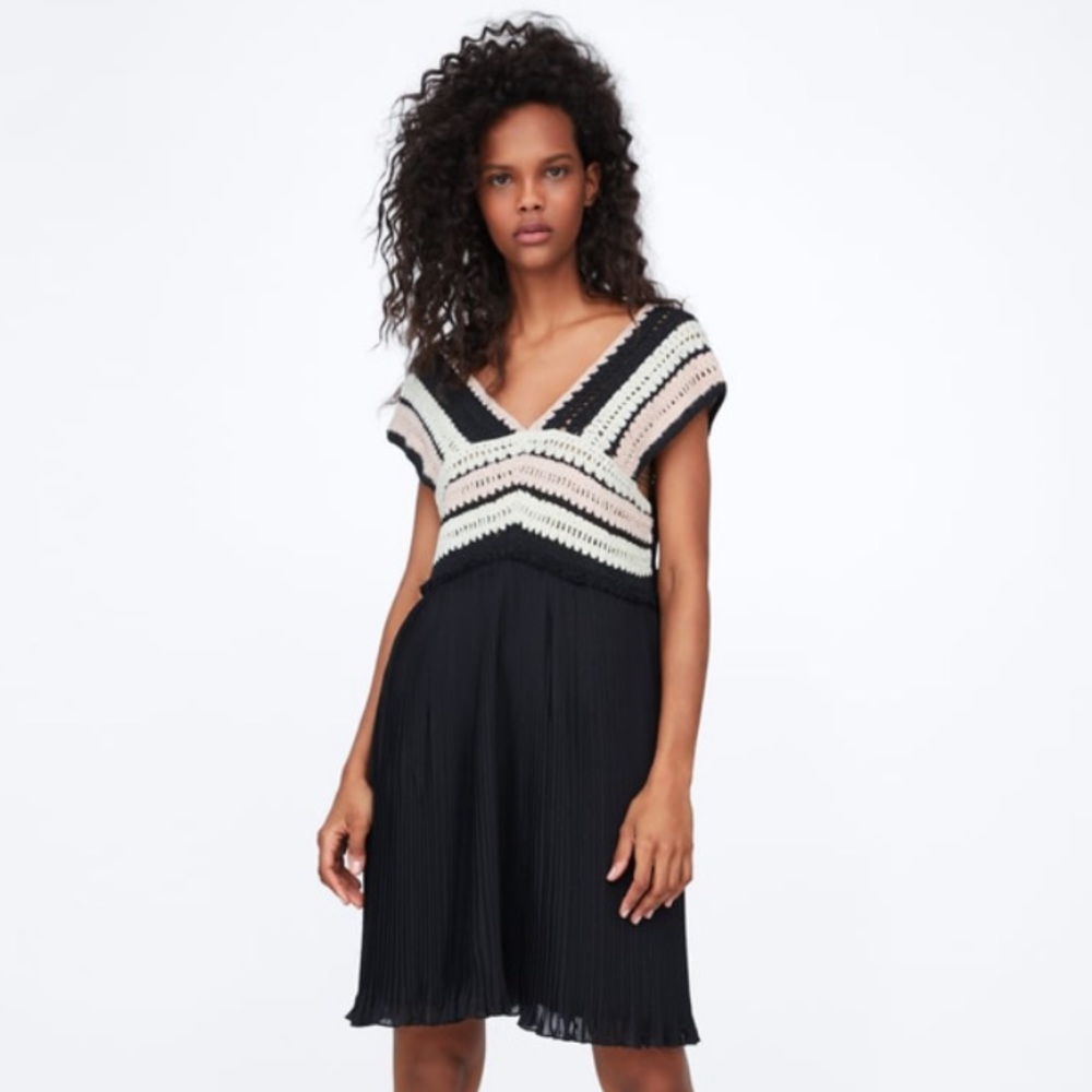 Zara Black XS Crochet Dress Brand New Never Worn